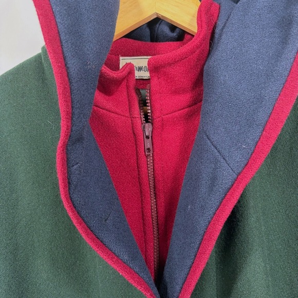 Herman Kay Bib Zipper Pea Coat Jacket Women Size 12 Green Navy Hooded Wool Blend - Picture 5 of 11